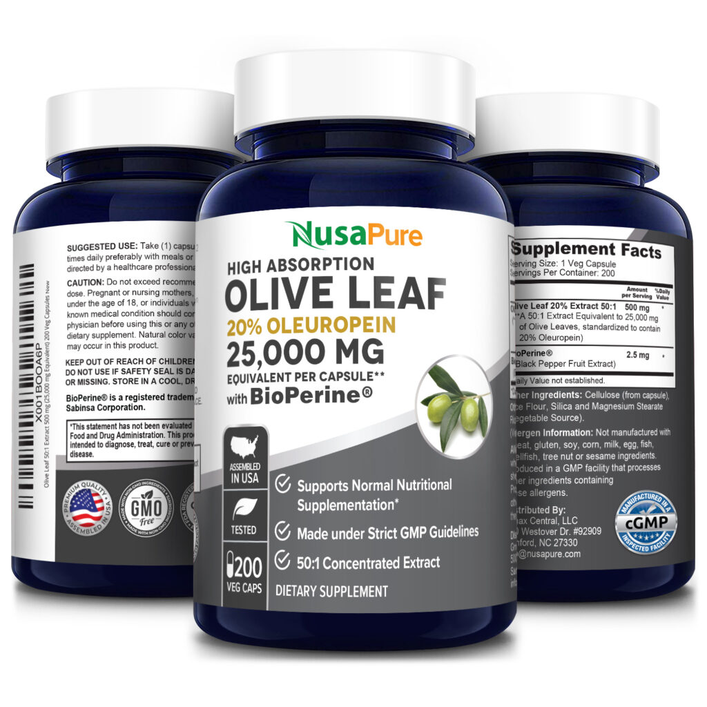 Olive Leaf 25,000mg extract 501 20 Oleuropein 200 Veg Caps ( 100