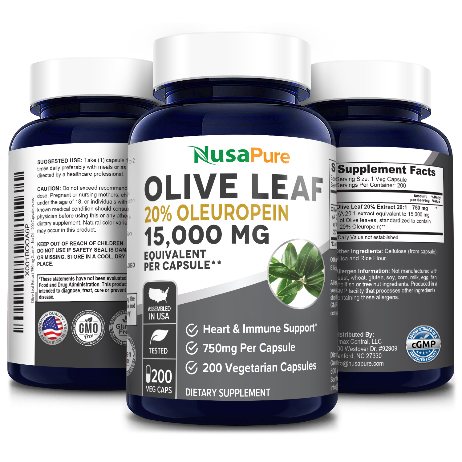 Olive Leaf 15,000 mg extract 201 20 Oleuropein 200 Veg Caps (100