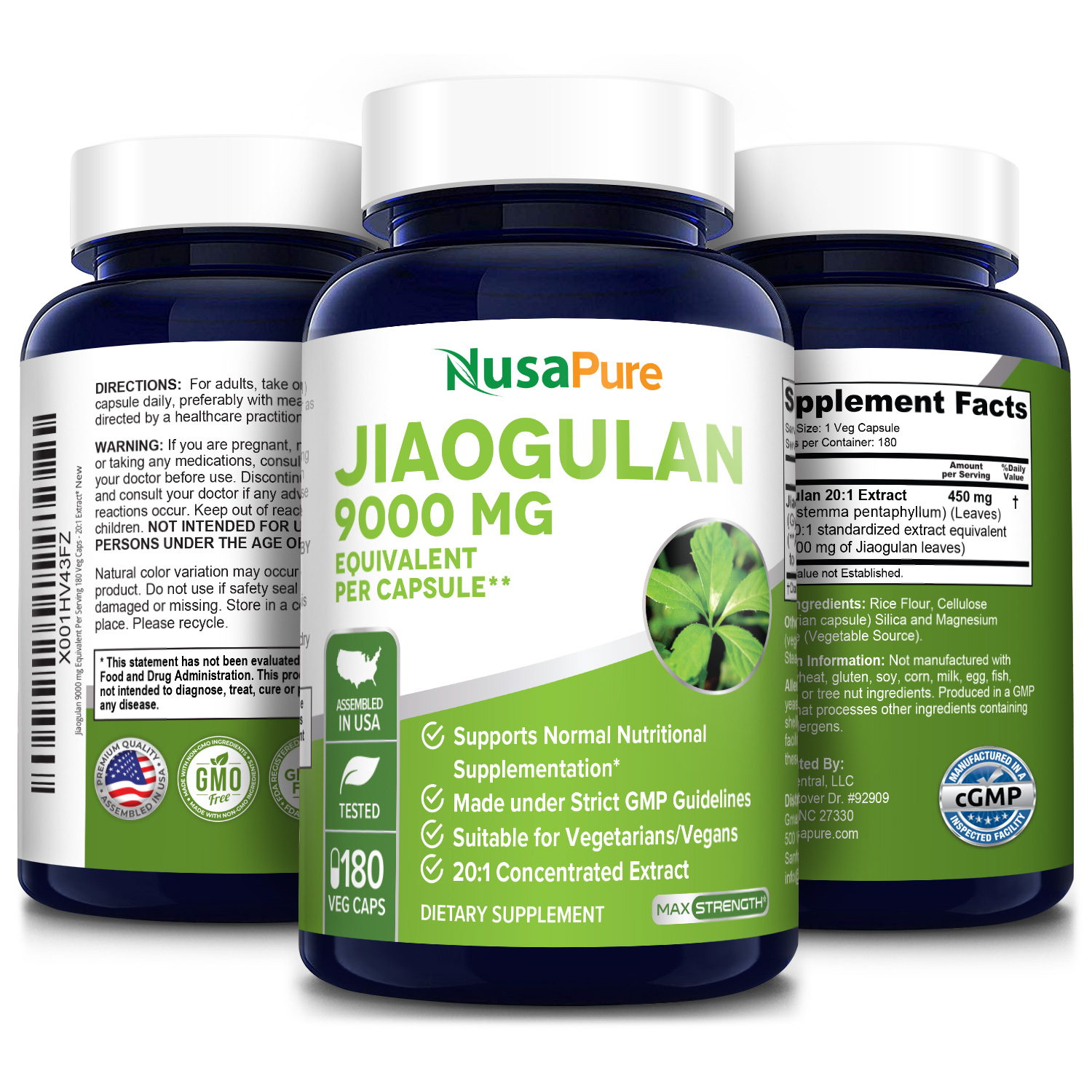 Jiaogulan 9000mg – 180 Veg Caps ( 100% Vegetarian, Non – GMO