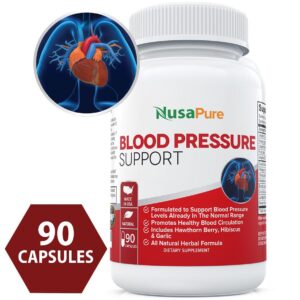 Blood Pressure Support 90 Caps - Includes Hawthorn Berry, Hibiscus, & Garlic (Non-GMO)