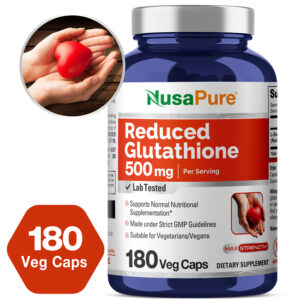 Reduced Glutathione 500mg - 180 Veg Caps ( 100% Vegetarian, Non - GMO & Gluten - free )