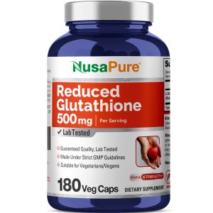 Reduced Glutathione 500mg - 180 Veg Caps (100% Vegetarian, Non - GMO)