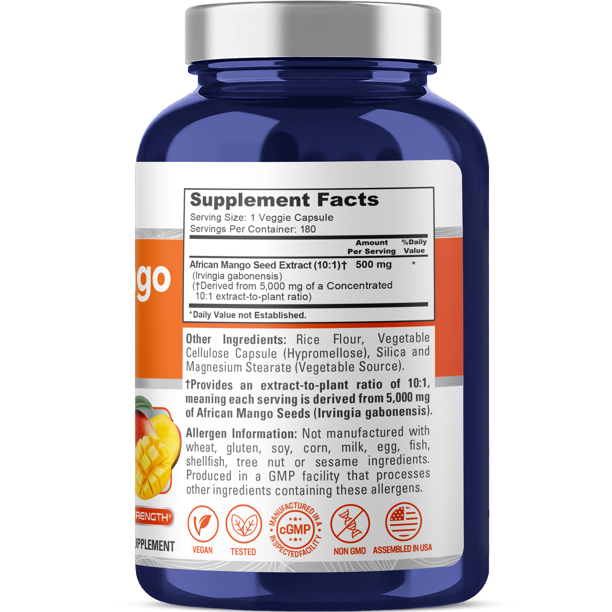 NusaPure African Mango 10:1 Extract, 500 mg Equivalent to 5,000 mg per Veggie Caps 180 Capsules (Non-GMO, Vegan) - Image 2