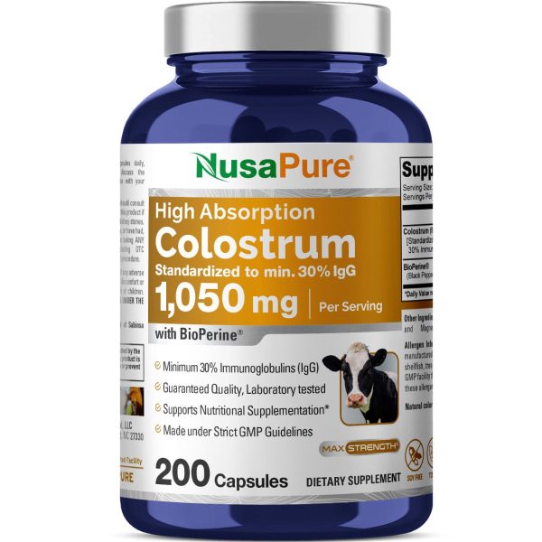 Colostrum 1050mg - 200 Caps ( Non - GMO & Soyfree, with Bioperine ) 30% IgG