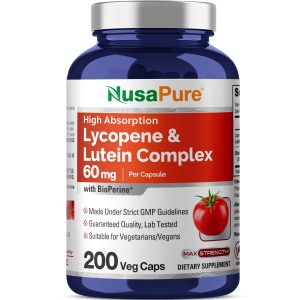Lycopene & Lutein Complex 60mg - 200 Veg Caps ( 100% Vegetarian, Non - GMO & Vegan )