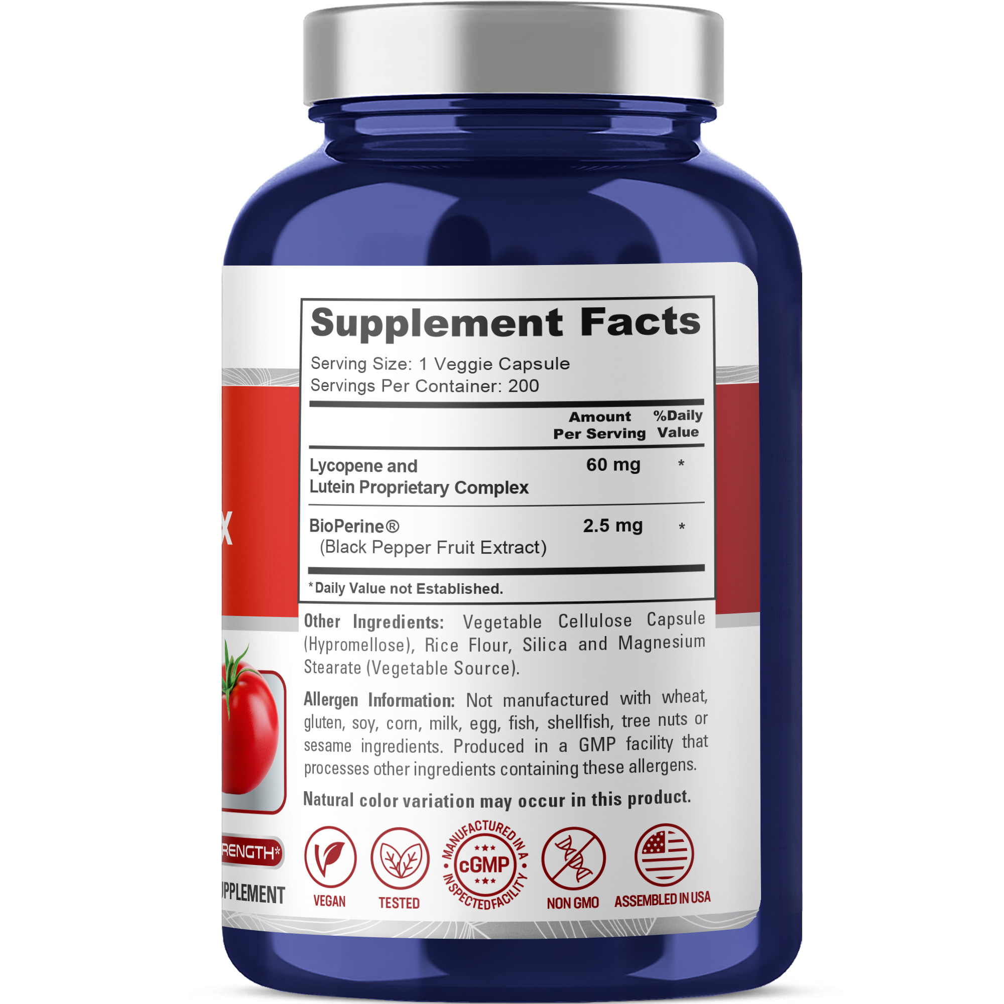 Lycopene & Lutein Complex 60mg - 200 Veg Caps ( 100% Vegetarian, Non - GMO & Vegan ) - Image 2