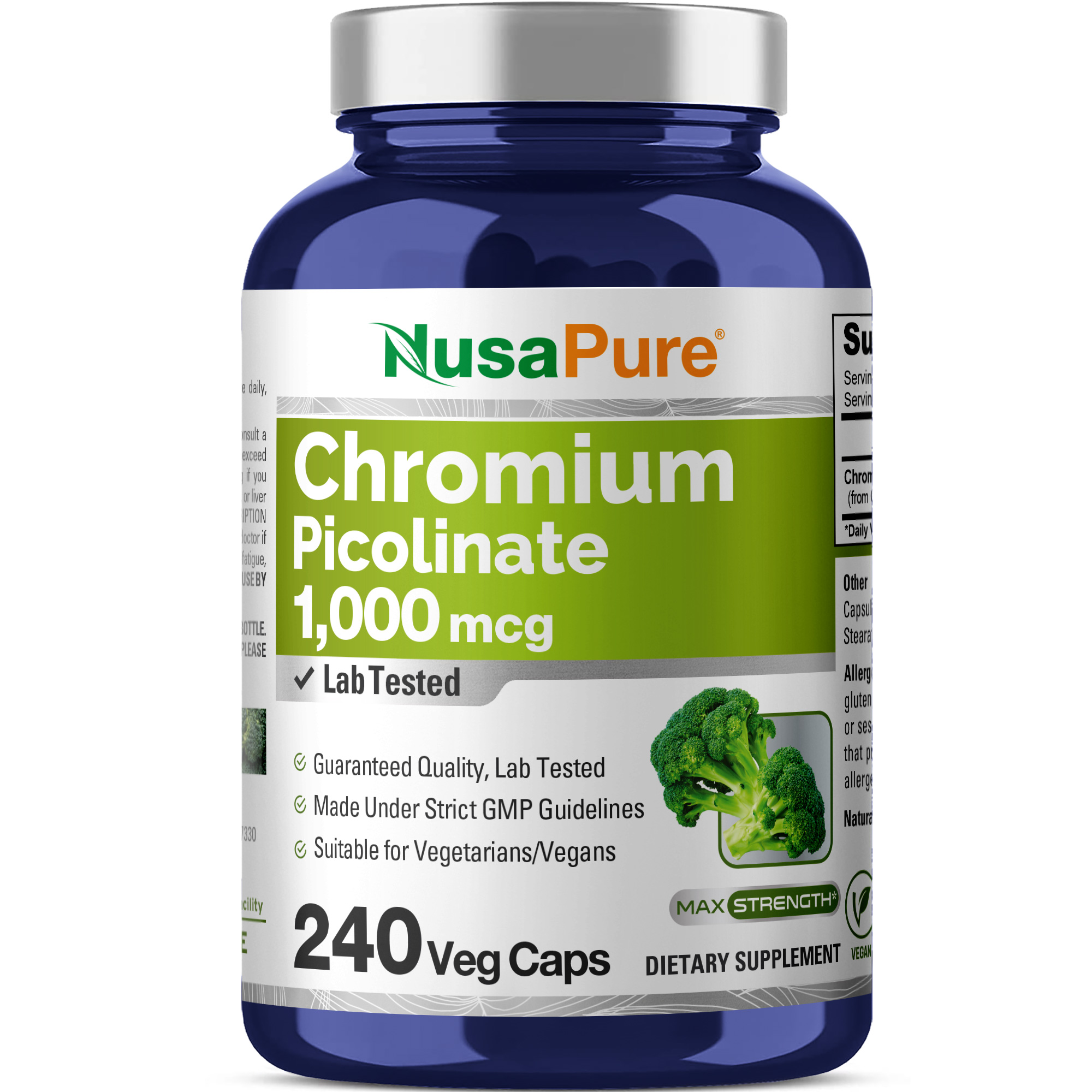 Chromium Picolinate 1000mcg - 240 Veg Caps ( 100% Vegetarian, Non - GMO & Vegan)