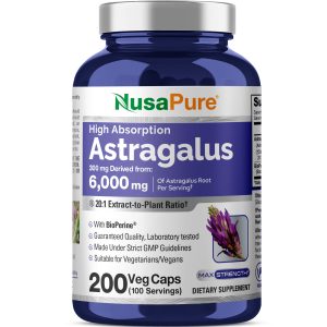 NusaPure Astragalus 20:1 Extract, 300 mg Equivalent to 6,000mg Per Serving, 200 Veggie Capsules, Non-GMO & Bioperine