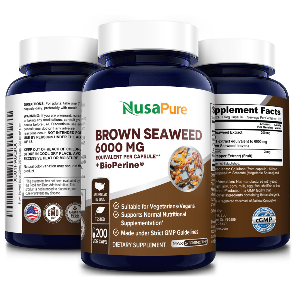 Brown Seaweed Extract 6,000 mg with Bioperine – 200 Veggie Capsules ...