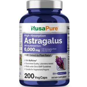 NusaPure Astragalus 20:1 Extract, 300 mg Equivalent to 6,000mg Per Serving, 200 Veggie Capsules, Non-GMO & Bioperine