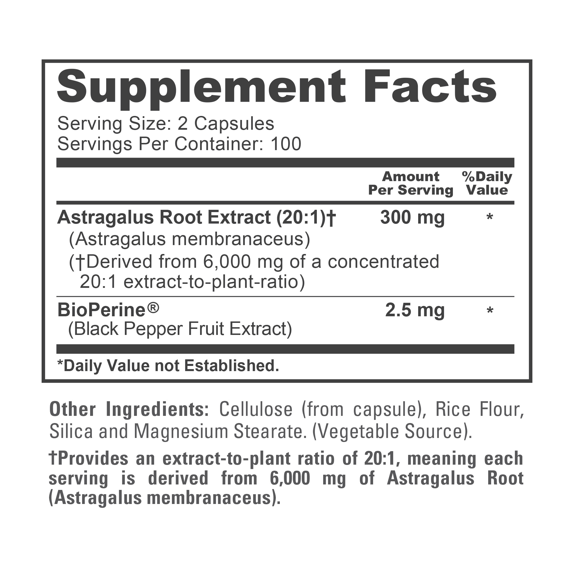 NusaPure Astragalus 20:1 Extract, 300 mg Equivalent to 6,000mg Per Serving, 200 Veggie Capsules, Non-GMO & Bioperine - Image 4