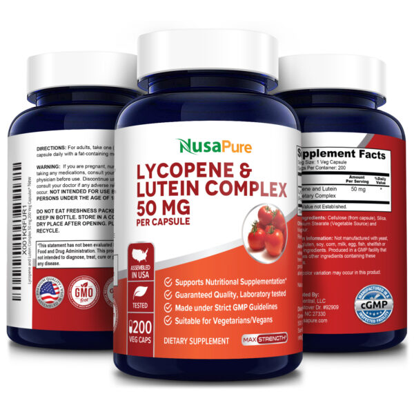 Lycopene & Lutein Complex 50mg 200 Veg Caps ( 100 Vegetarian, Non GMO & Gluten free