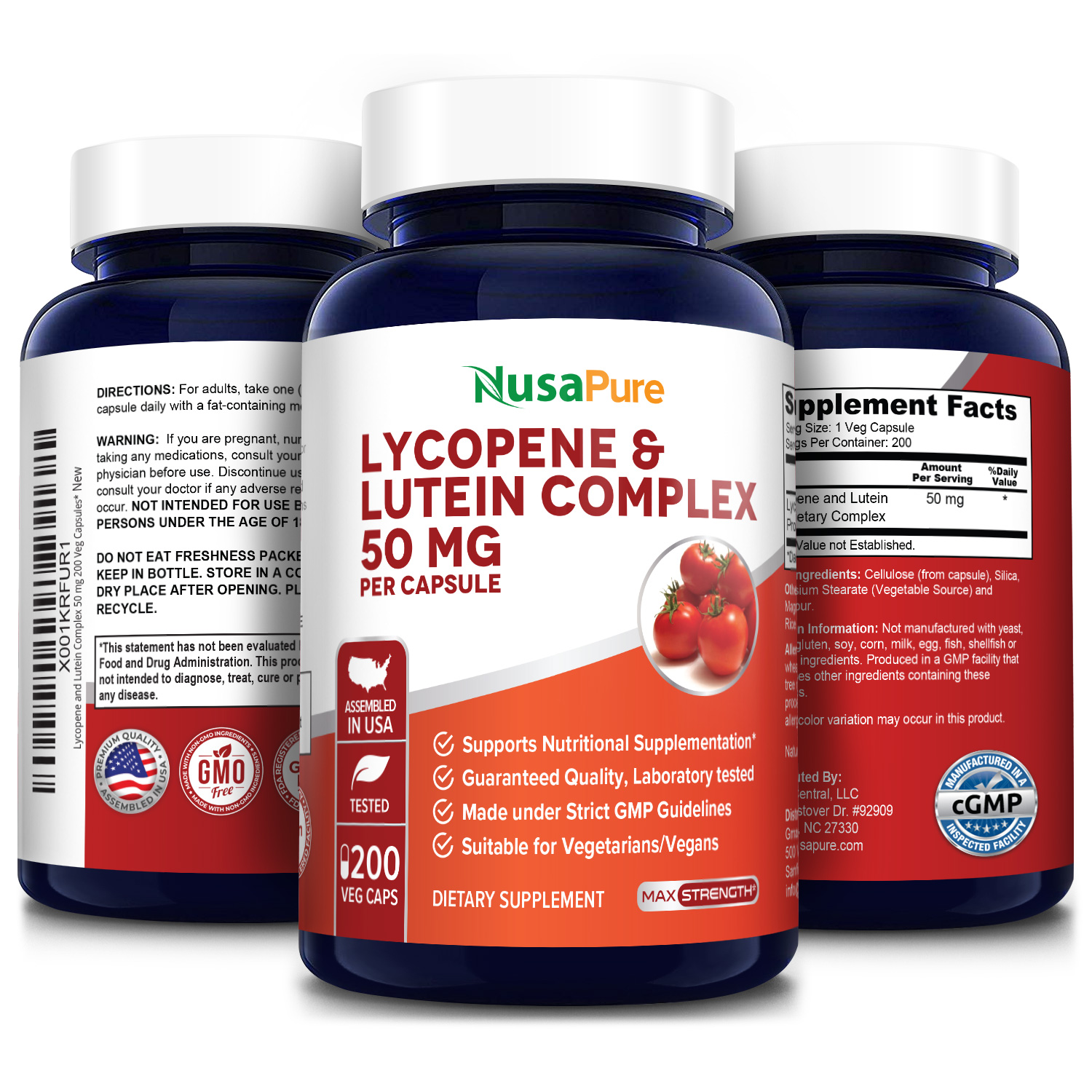 Lycopene & Lutein Complex 50mg 200 Veg Caps ( 100 Vegetarian, Non