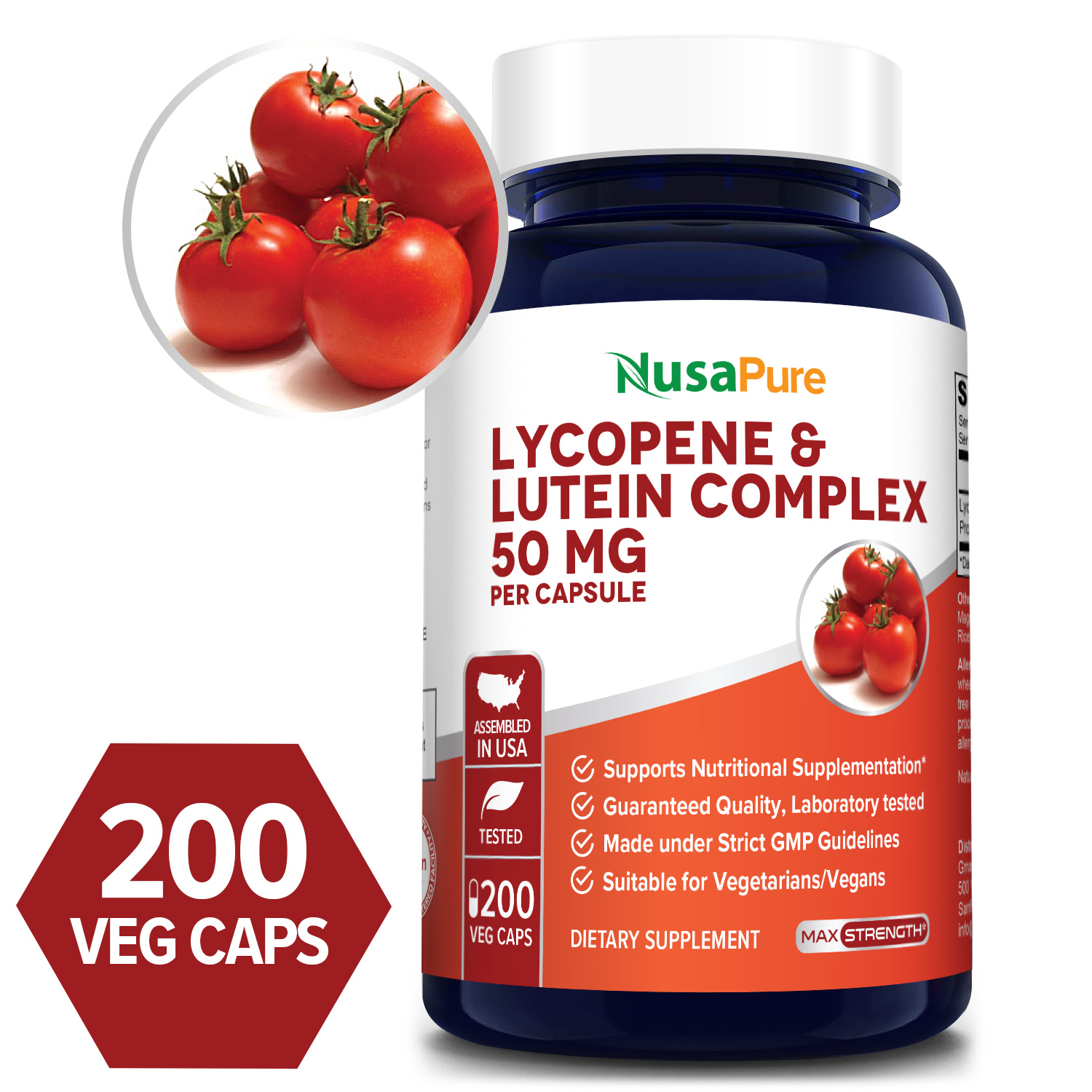 Lycopene & Lutein Complex 50mg 200 Veg Caps ( 100 Vegetarian, Non