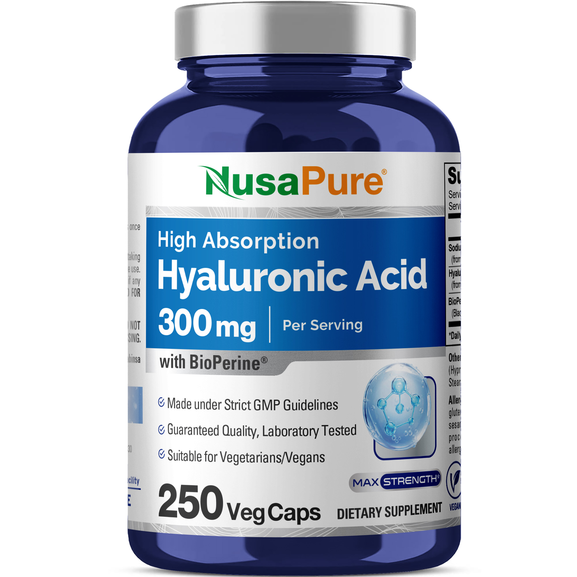 Hyaluronic Acid 300mg per serving - 250 Caps (Non - GMO)