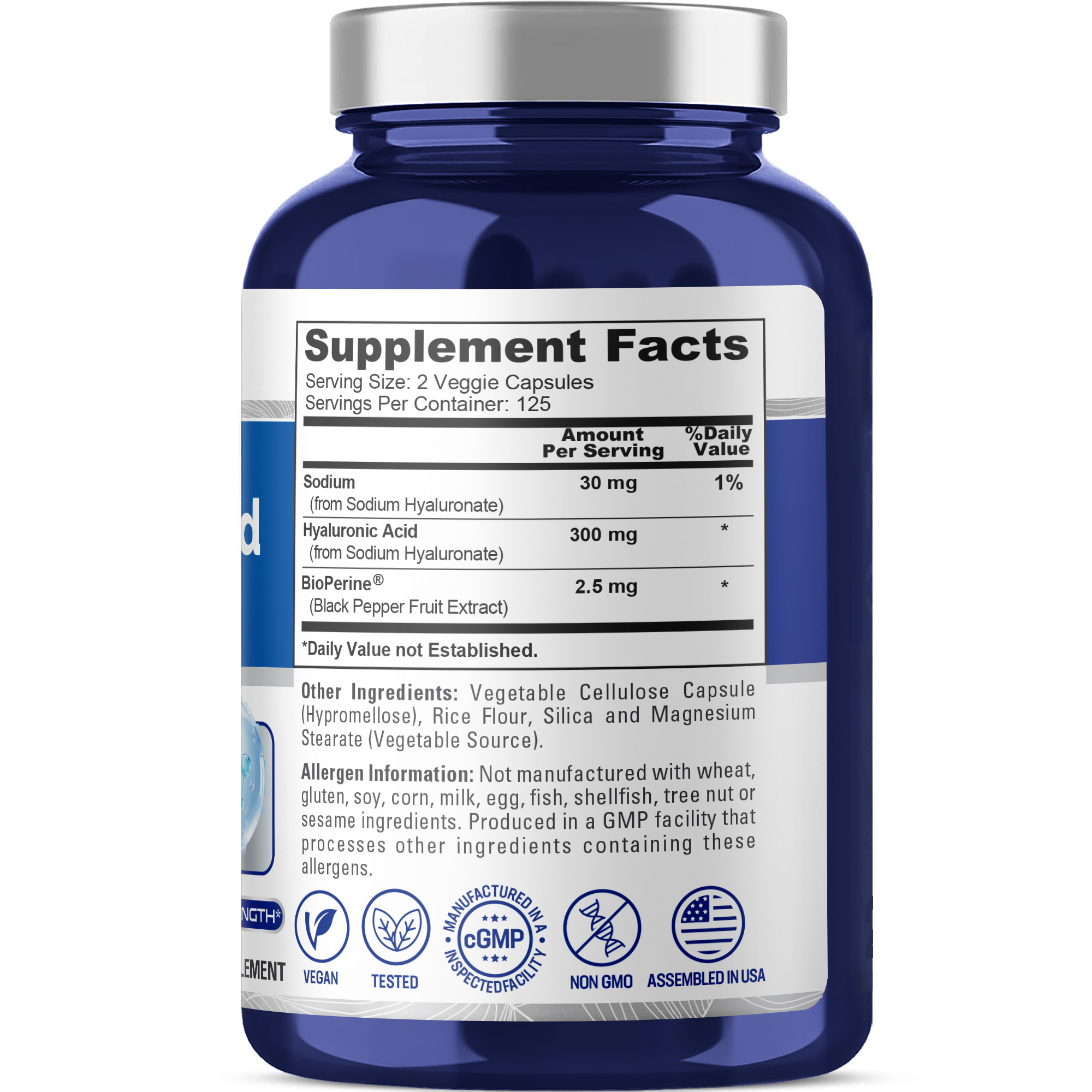 Hyaluronic Acid 300mg per serving - 250 Caps (Non - GMO) - Image 2