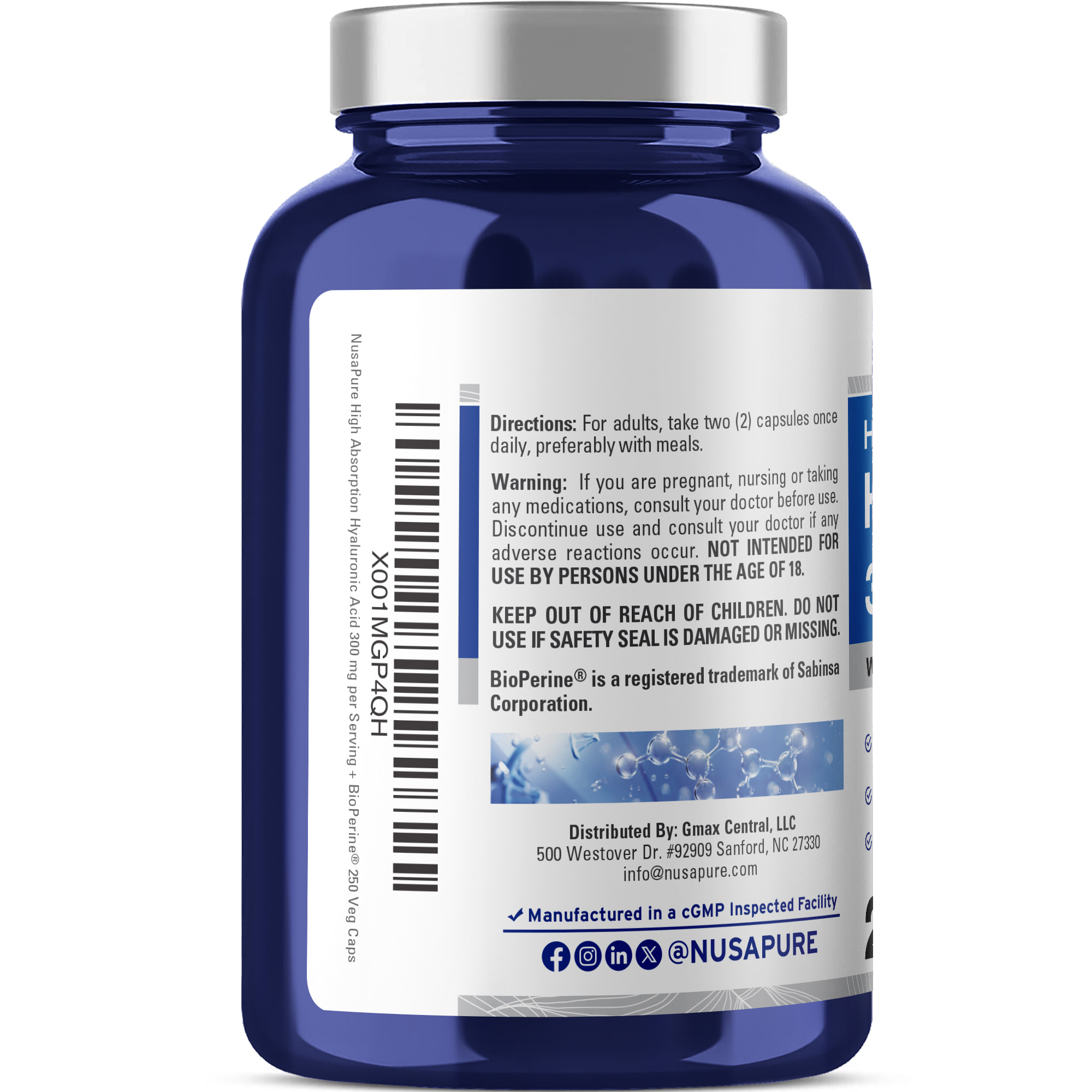 Hyaluronic Acid 300mg per serving - 250 Caps (Non - GMO) - Image 3