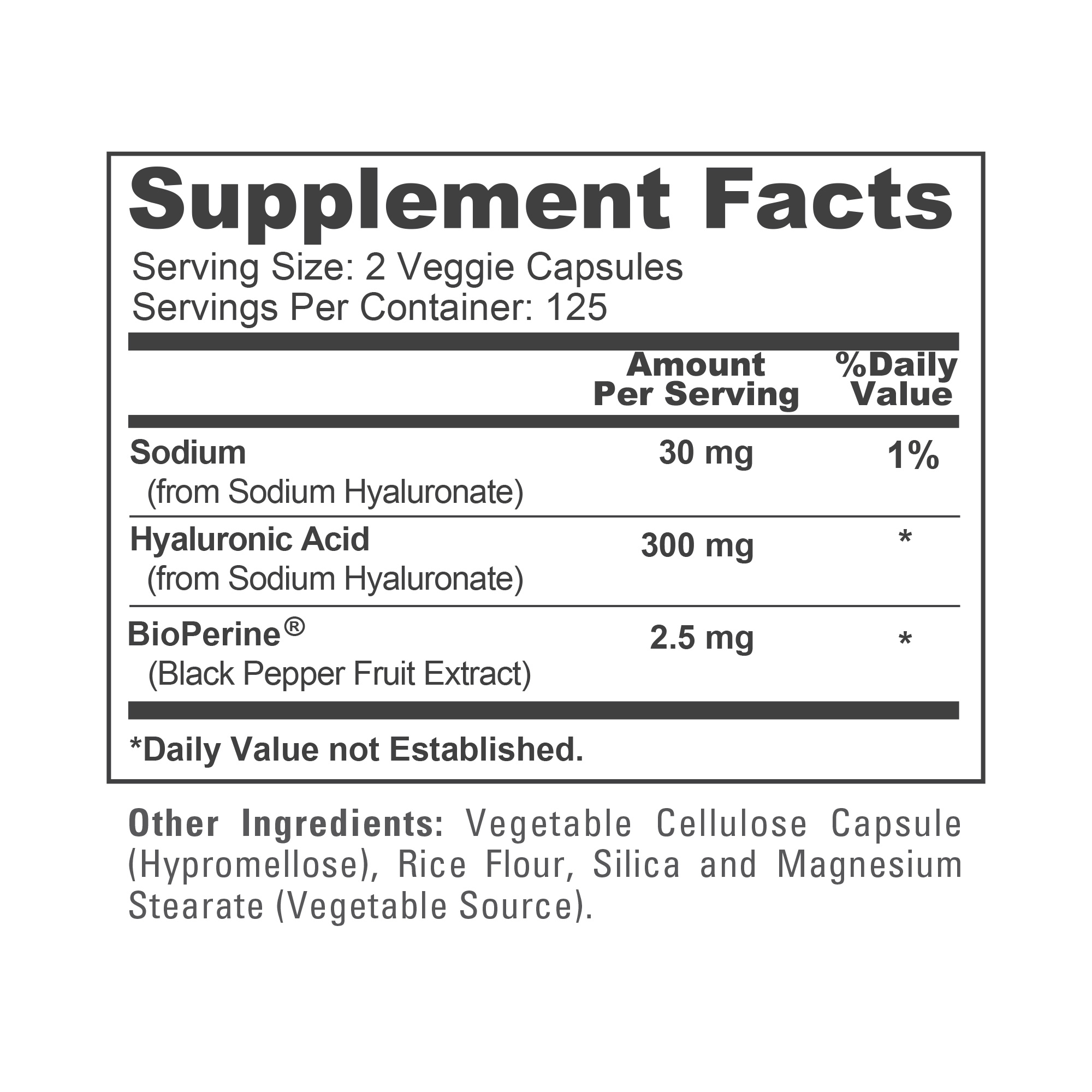 Hyaluronic Acid 300mg per serving - 250 Caps (Non - GMO) - Image 4