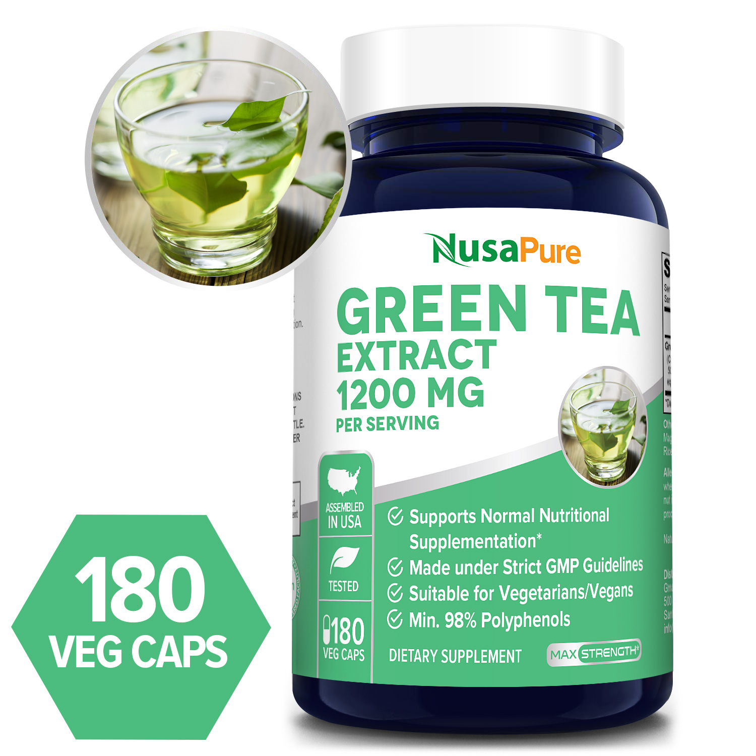 Best Green Tea Extract 98 180 Capsules Max Potency 1000mg NON GMO 