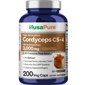 NusaPure Cordyceps 20:1 Extract, 150 mg Equivalent to 3,000mg 200 Veggie Capsules (Sinensis CS-4, Non-GMO, Vegan) Bioperine