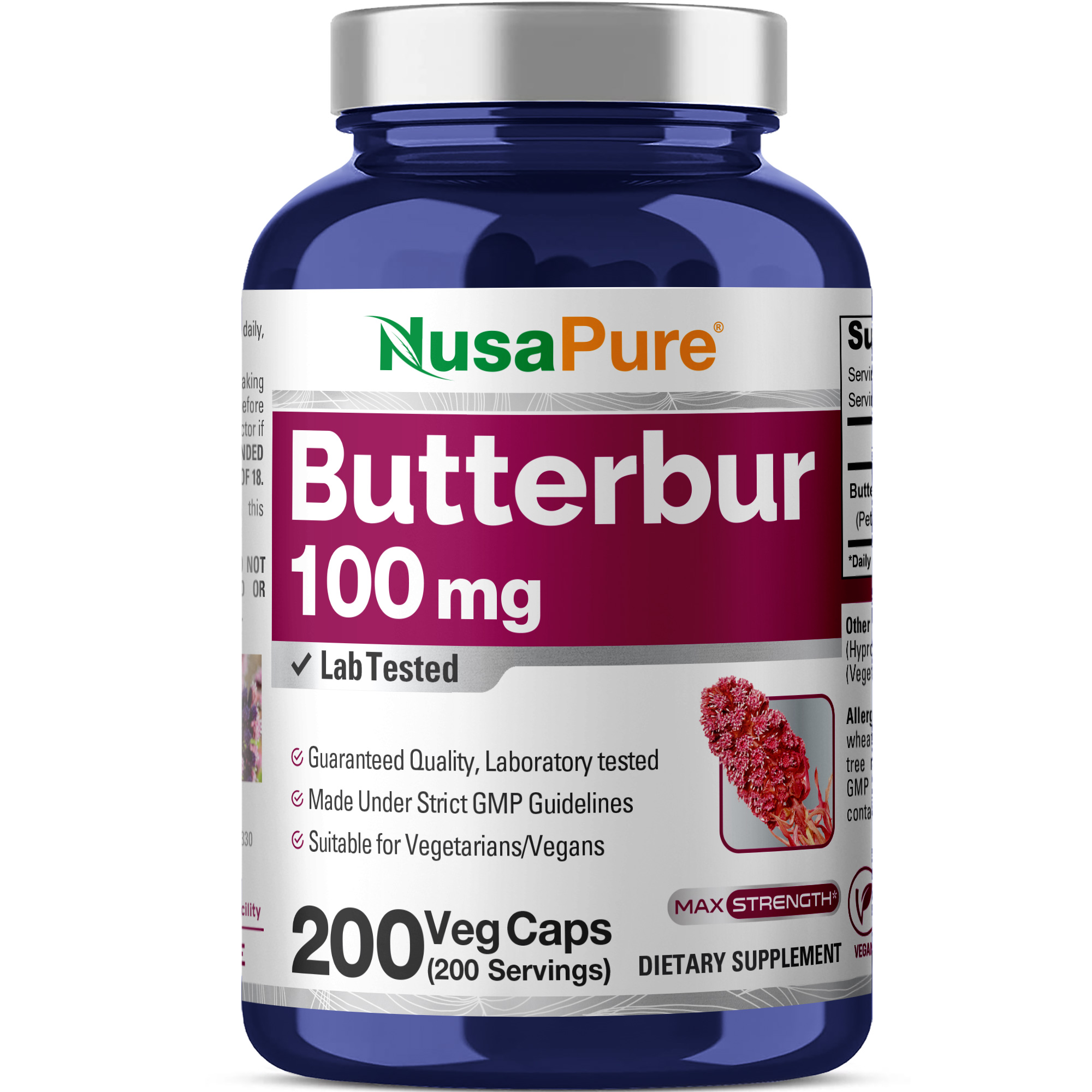 Butterbur Extract 100mg - 200 Veg Caps (100% Vegetarian, Non - GMO)