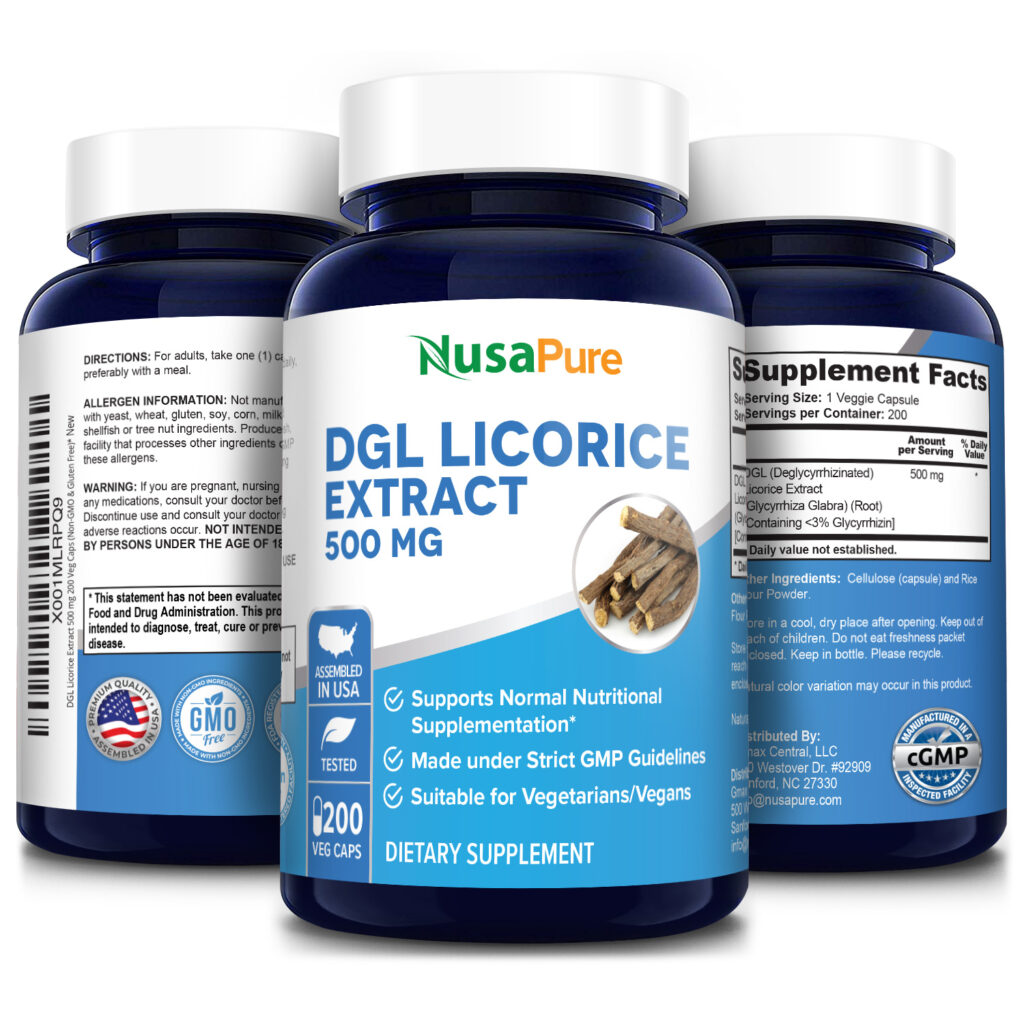 DGL Licorice 500mg 200 Veg Caps ( 100 Vegetarian, Non GMO & Gluten