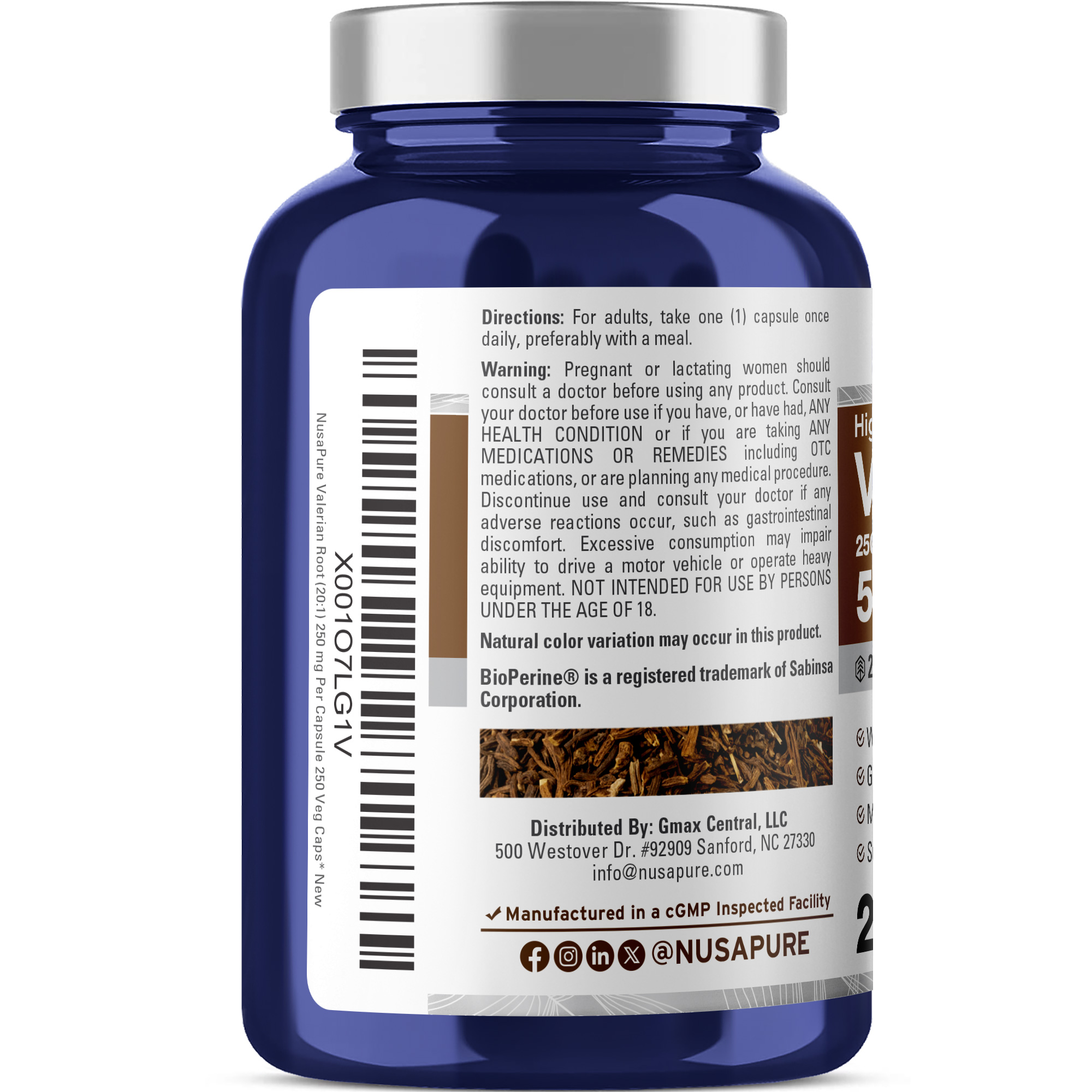 NusaPure Valerian Root 20:1 Extract, 250 mg Equivalent to 5000mg Per Veggie Caps, 250 Count, Vegan, Non-GMO, Bioperine - Image 3