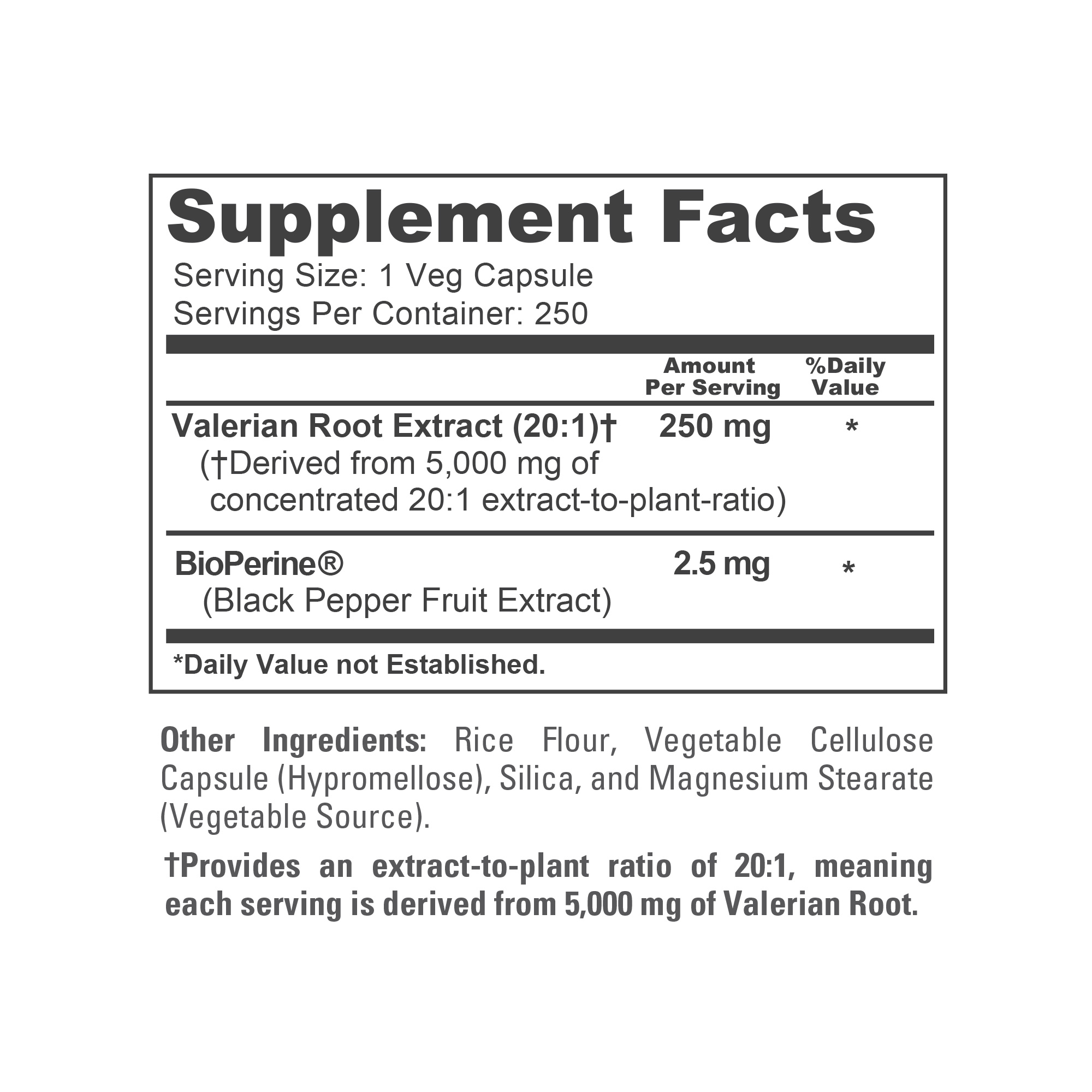 NusaPure Valerian Root 20:1 Extract, 250 mg Equivalent to 5000mg Per Veggie Caps, 250 Count, Vegan, Non-GMO, Bioperine - Image 4