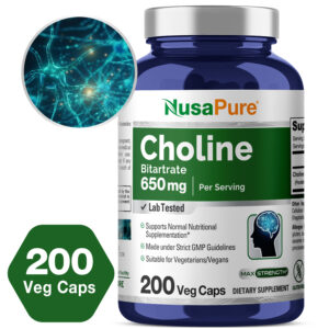 Choline Bitartrate 650mg - 200 Veg Caps ( 100% Vegetarian, Non - GMO & Gluten - free )