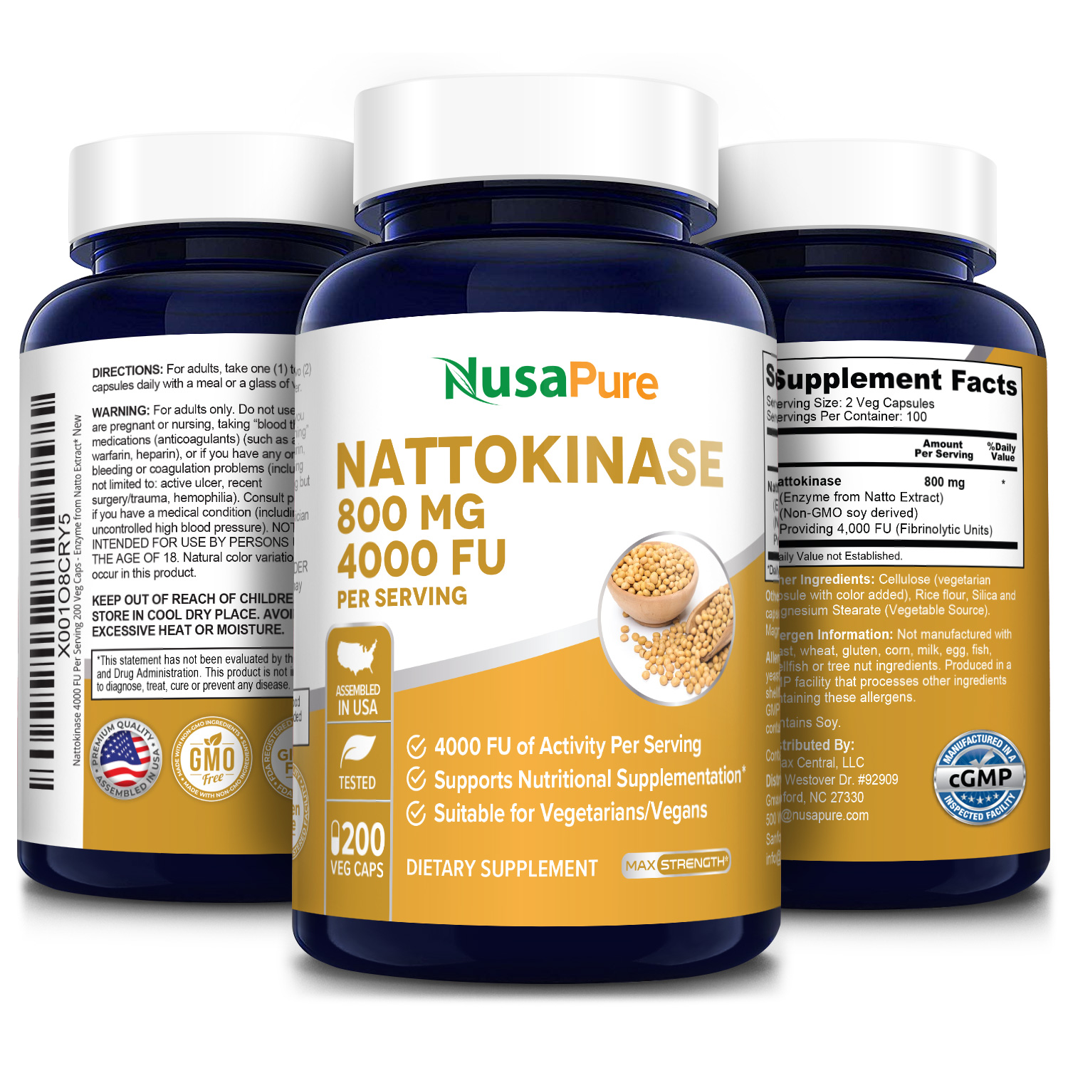 Nattokinase 4000 Fu 800 Mg 200 Veg Caps 100 Vegetarian Non Gmo