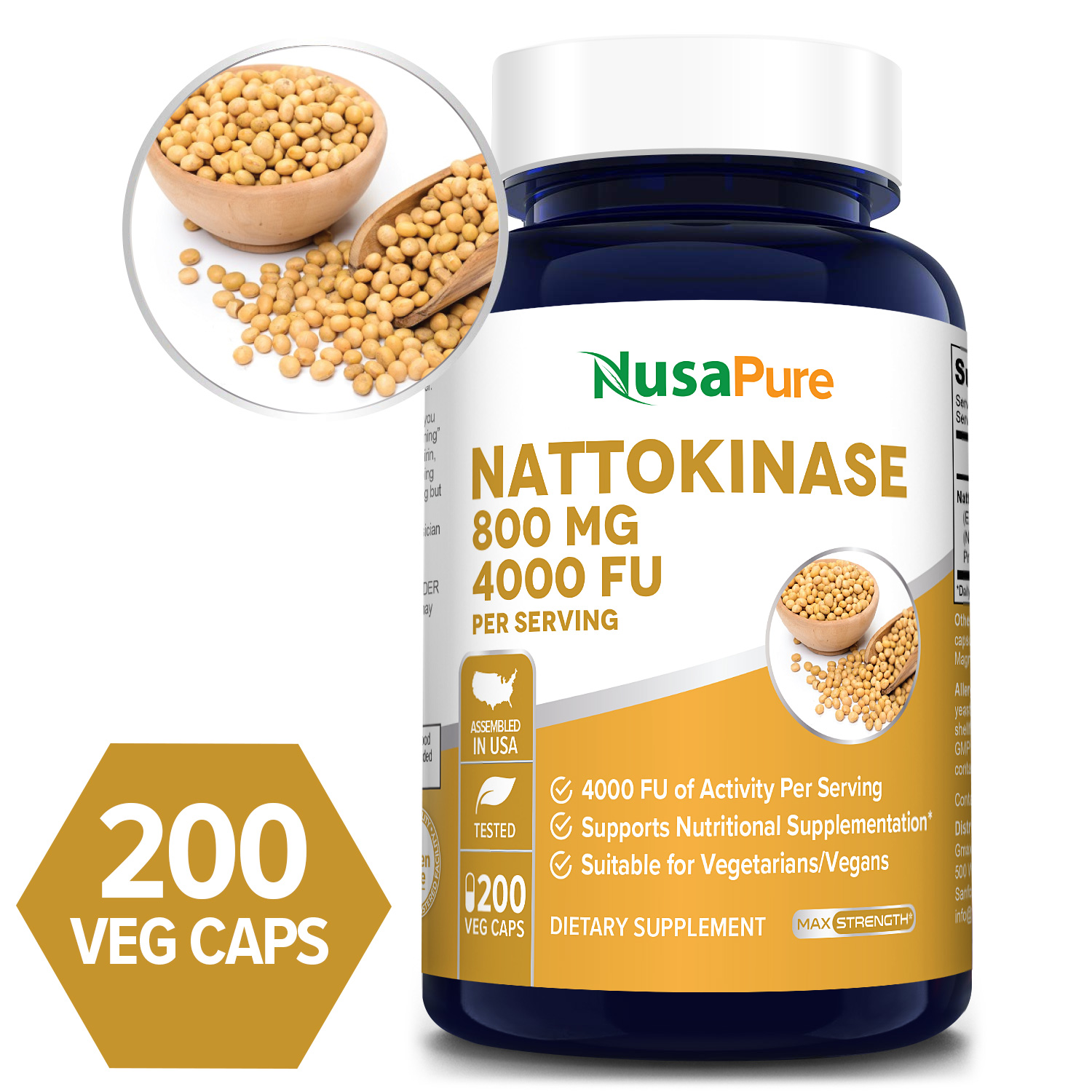 Nattokinase 4000 Fu 800 Mg 200 Veg Caps 100 Vegetarian Non Gmo