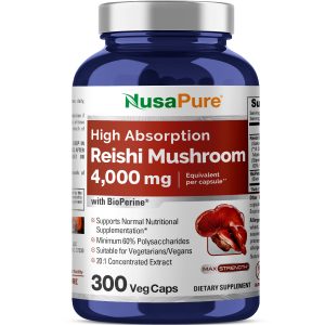 Reishi Mushroom Extract 4000mg - 300 Veg Caps ( 100% Vegetarian, Non - GMO & Vegan )