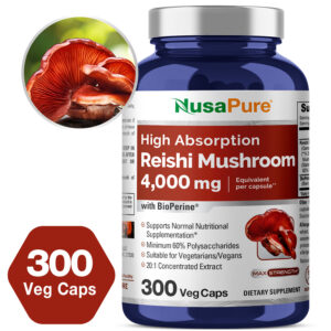 Reishi Mushroom Extract 4000mg - 300 Veg Caps ( 100% Vegetarian, Non - GMO & Gluten - free )