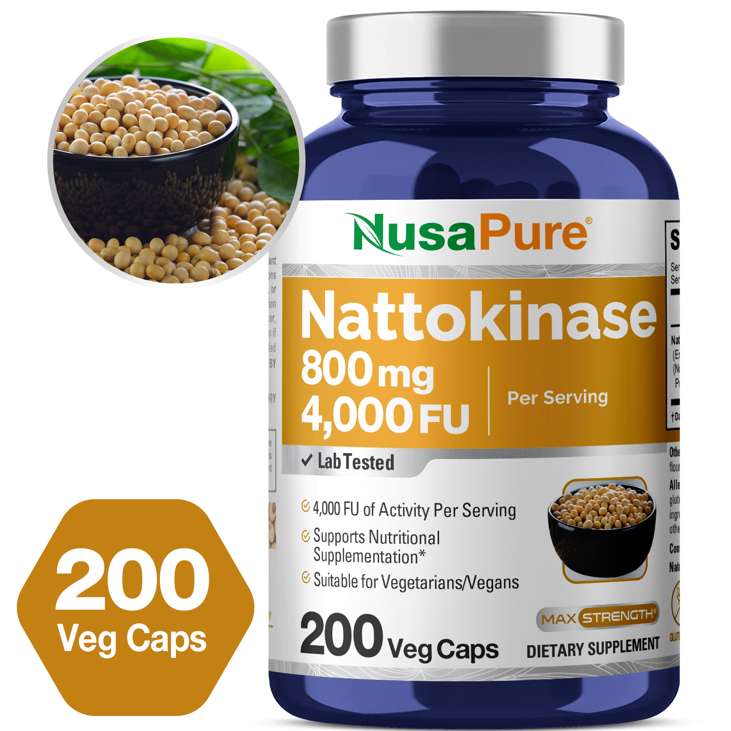 Nattokinase 4000 Fu 800mg 200 Veg Caps 100 Vegetarian Non Gmo