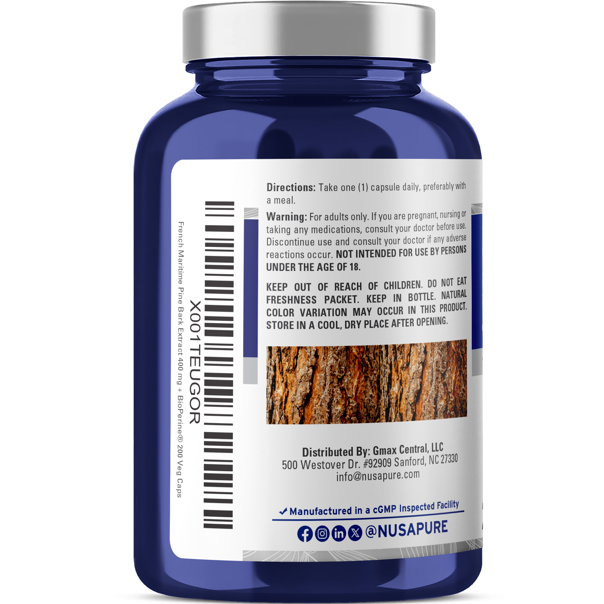 French Maritime Pine Bark 400mg - 200 Veg Caps (100% Vegetarian, Non - GMO) - Image 3