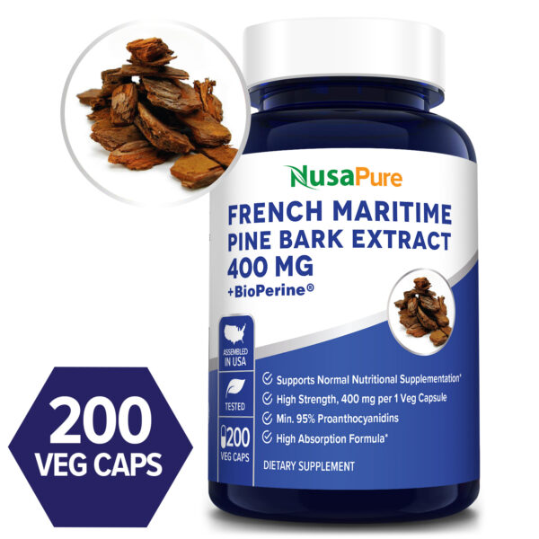 French Maritime Pine Bark 400 mg – 200 Veg Caps(100% Vegetarian,Non-GMO ...