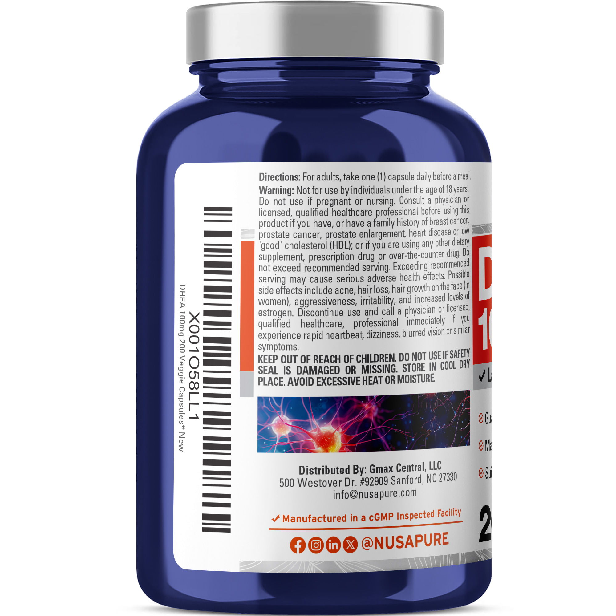 DHEA 100mg - 200 Veg Caps ( 100% Vegetarian, Non - GMO) - Image 3