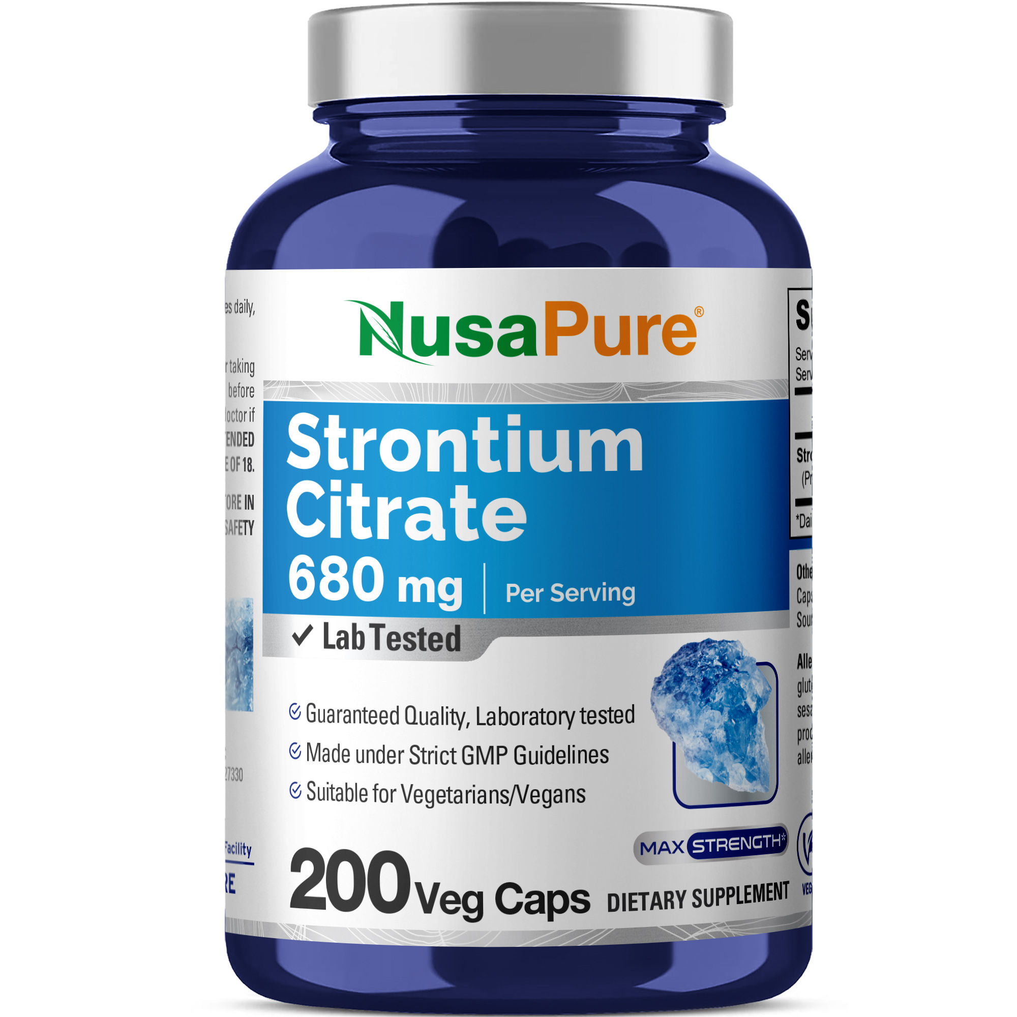 Strontium Citrate 680mg - 200 Veg Caps (100% Vegetarian , Non-GMO)