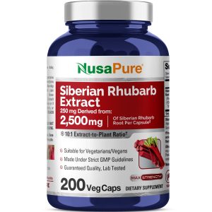 NusaPure Siberian Rhubarb 10:1 Extract, 250 mg Equivalent to 2,500mg - 200 Veggie Capsules (Vegetarian, Non-GMO, Vegan)