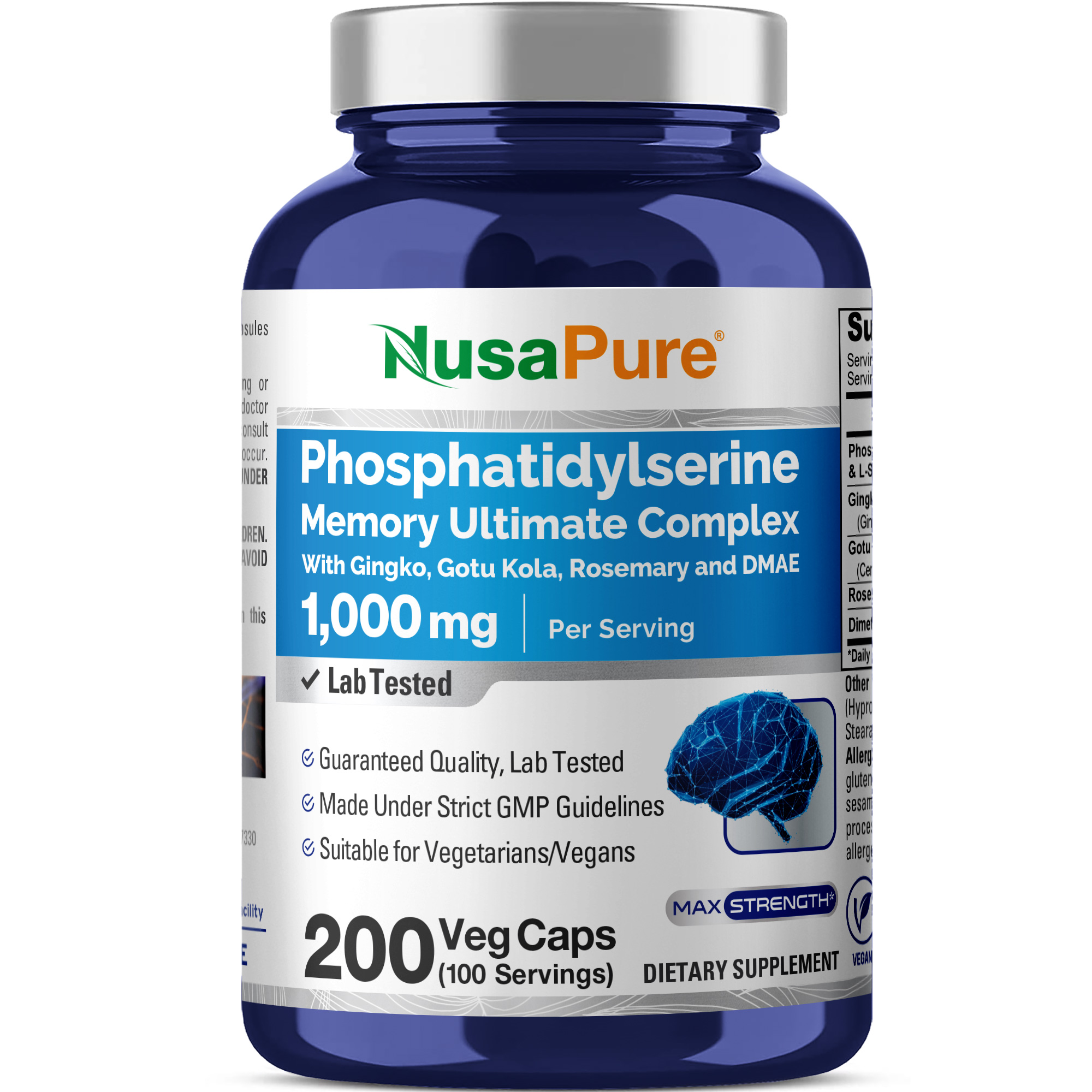 Phosphatidylserine Memory Ultimate Complex 1000mg - 200 Veg Caps (100% Vegetarian, Non-GMO)