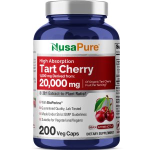 NusaPure Organic Tart Cherry 20:1 Extract, 1000 mg Equivalent to 20,000 mg 200 Veggie Caps (Vegan, Non-GMO) Bioperine
