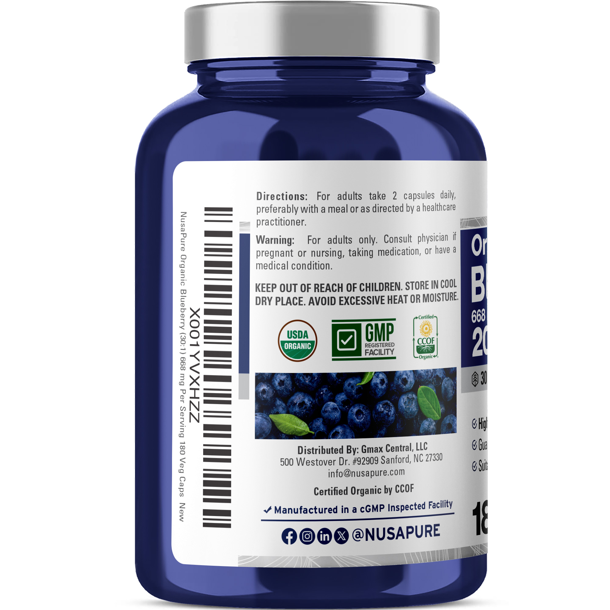 NusaPure Blueberry Concentrate 30:1 Extract, 667 mg Equivalent to 20,000 mg 180 Veg Caps Suitable for Vegetarian, Vegan, Non-GMO) - Image 3