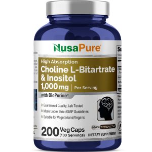 Choline & Inositol 1,000mg - 200 Veg Caps ( 100% Vegetarian, Non-GMO) with Bioperine