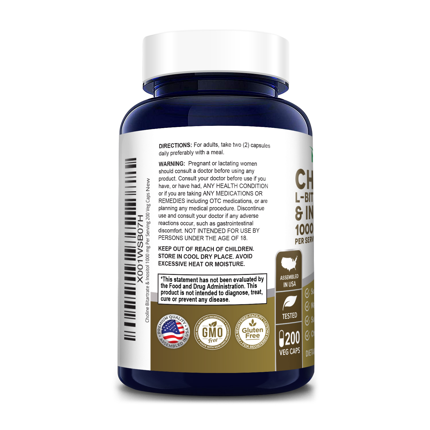 Choline & Inositol 1000 mg 200 Veg Caps (100 Vegetarian, NonGMO