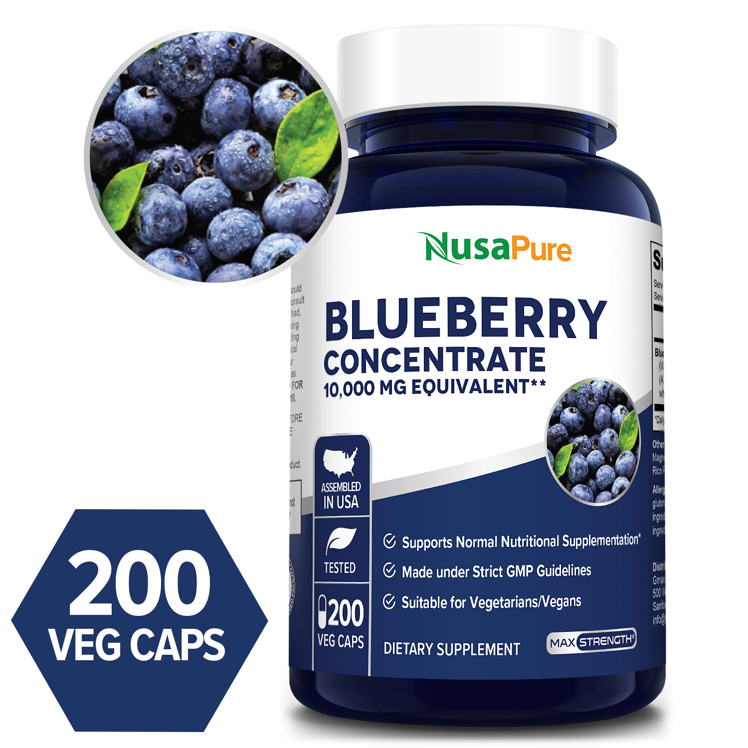 Blueberry Concentrate 10000mg per caps 200 Veg Caps ( 100 Vegetarian