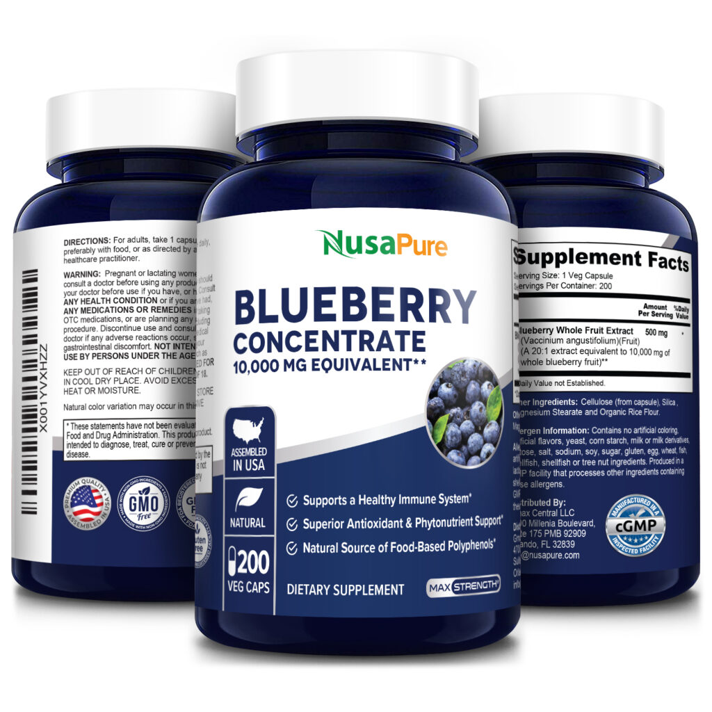 Blueberry Concentrate 10000 mg 200 Veg Caps (100 Vegetarian, NonGMO