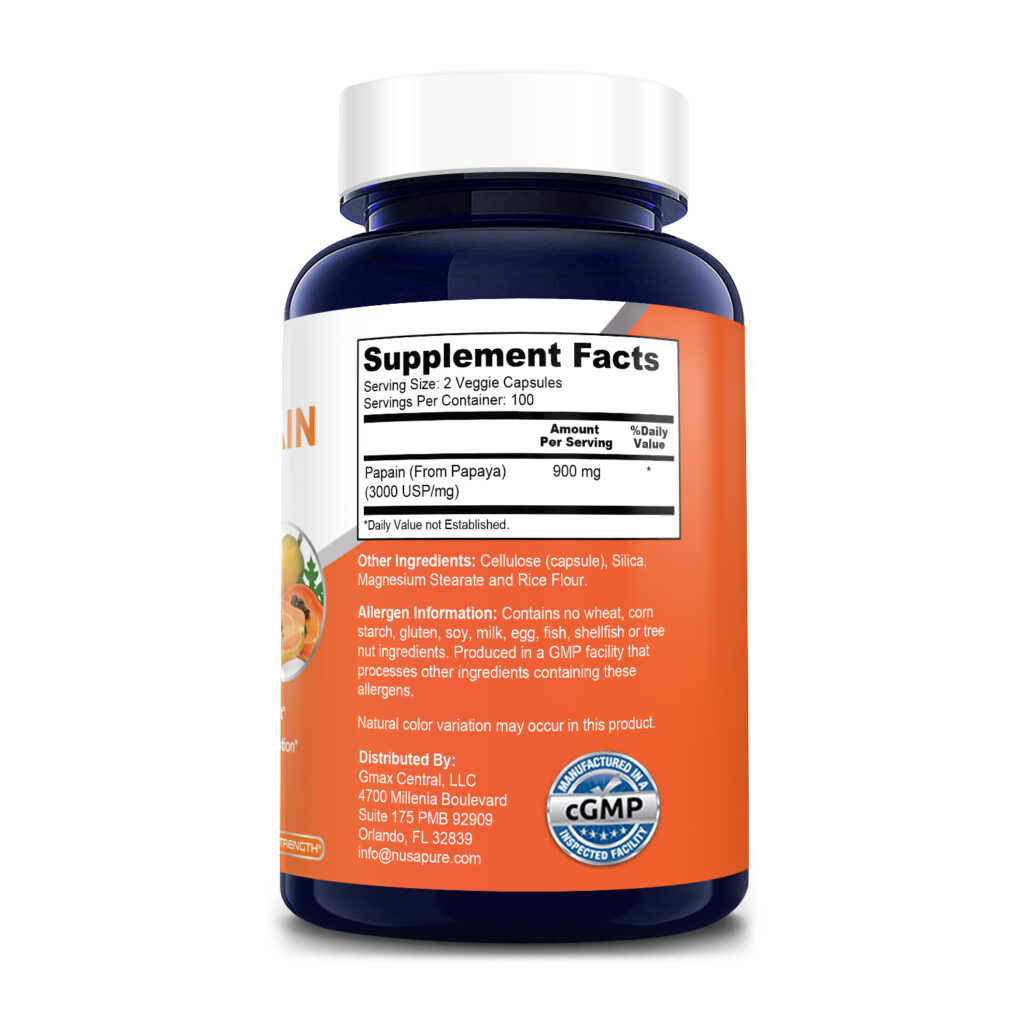 Papaya Papain Enzyme 900 mg 200 Veg Caps (100 Vegetarian, NonGMO
