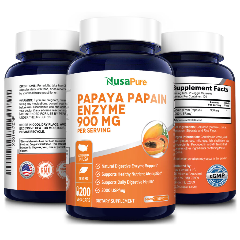 Papaya Papain Enzyme 900 mg – 200 Veg Caps (100% Vegetarian, Non-GMO ...