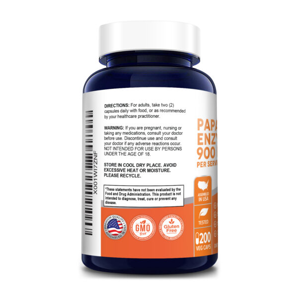 Papaya Papain Enzyme 900 mg 200 Veg Caps (100 Vegetarian, NonGMO
