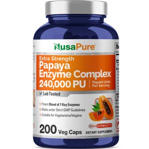 Papaya Papain Enzyme Complex 240,000 PU - 200 Veg Caps Suitable for Vegetarian, Vegan Non - GMO